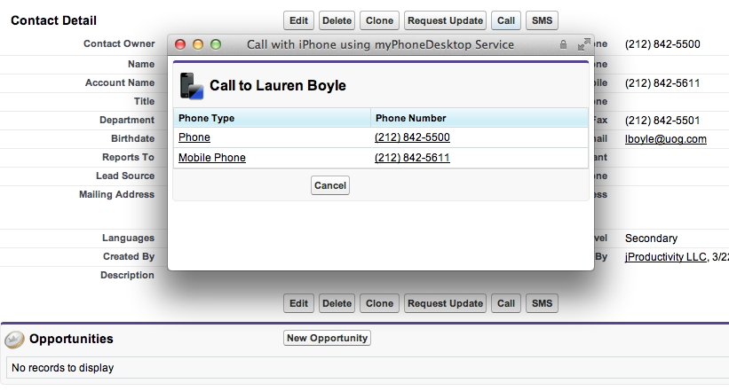 Call your Leads, Contacts and Account with your iPhone